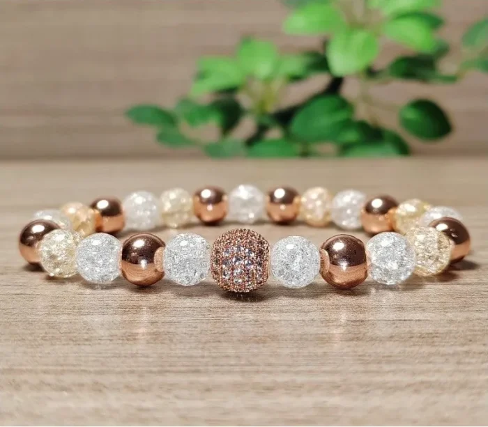 Hegyikristály, hematit karkötő cirkóniás gömbbel