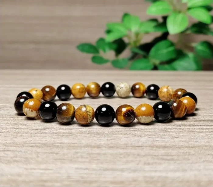 Jáspis, tigrisszem, ónix ásvány karkötő