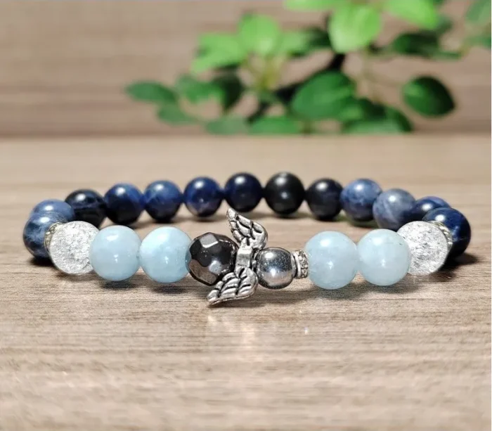 Szodalit, hegyikristály, akvamarin ásvány karkötő