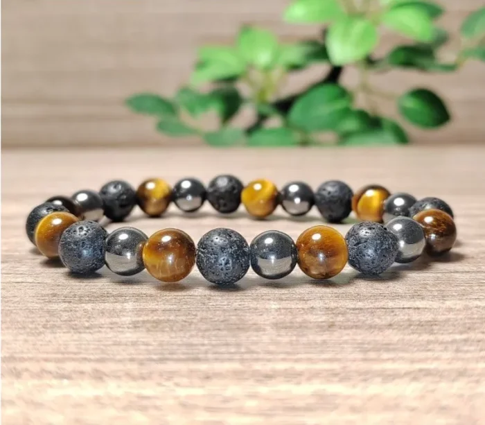 Tigrisszem, hematit, láva karkötő