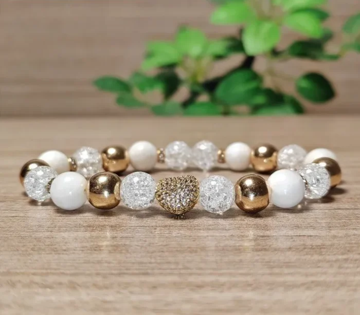 Hegyikristály, hematit, tejkvarc ásvány karkötő