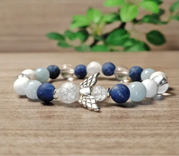 Hegyikristály, szodalit, akvamarin, tejkvarc karkötő