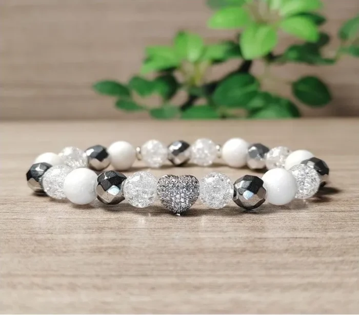 Hegyikristály, hematit, tejkvarc ásvány karkötő