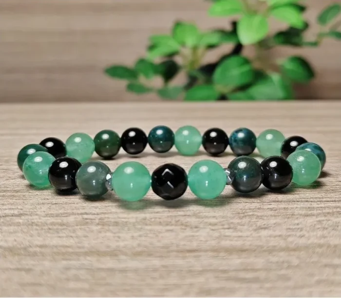 Aventurin, moha achát, ónix, hematit karkötő