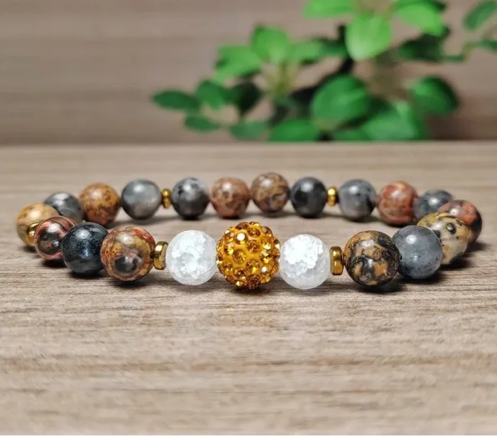 Labradorit, jáspis, hegyikristály ásvány karkötő