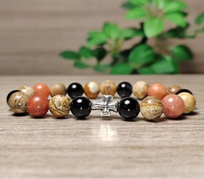 Aventurin, jáspis, ónix ásvány karkötő