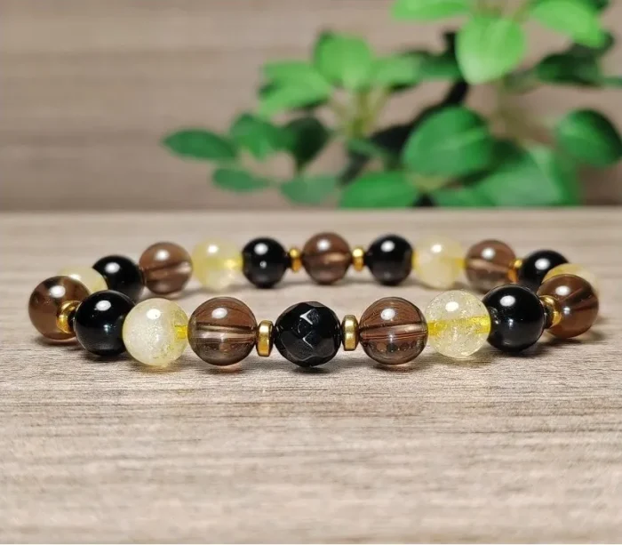 Ónix, füstkvarc, citrin, hematit ásvány karkötő