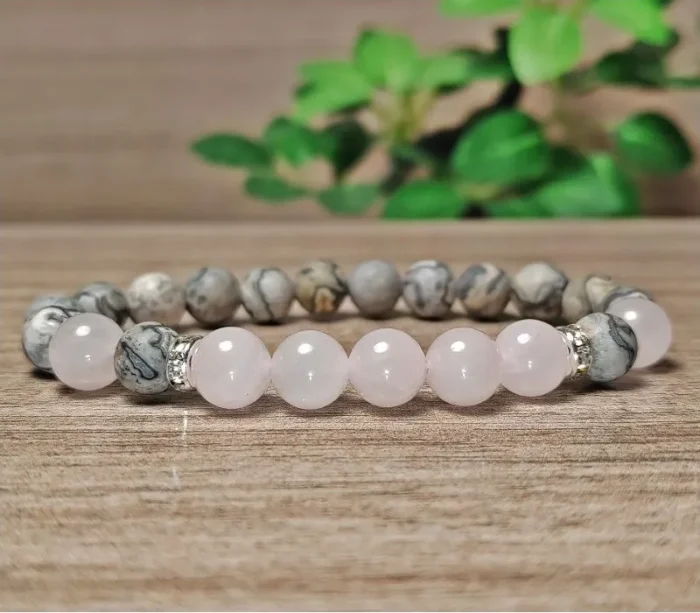 Jáspis, rózsakvarc ásvány karkötő