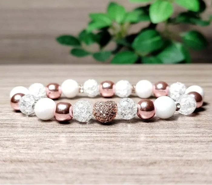 Hegyikristály, hematit, tejkvarc karkötő