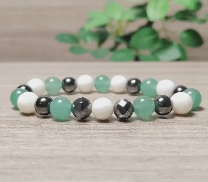 Gyöngyház, aventurin, hematit karkötő