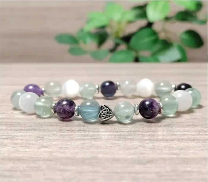 Fluorit, szelenit, hematit karkötő