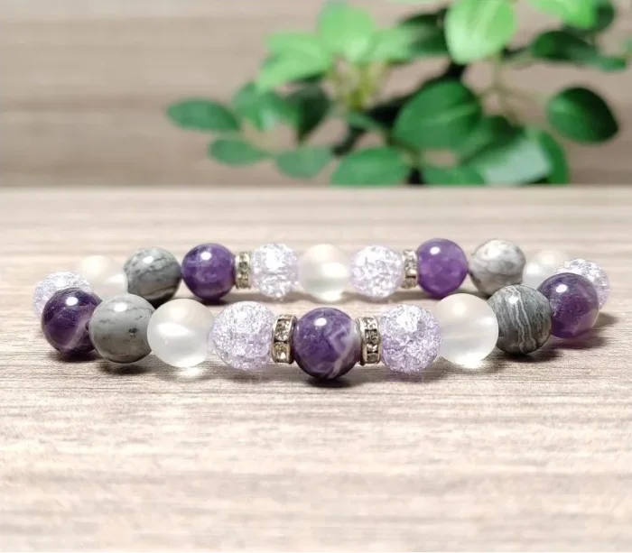 Ametiszt, hegyikristály, jáspis ásvány karkötő