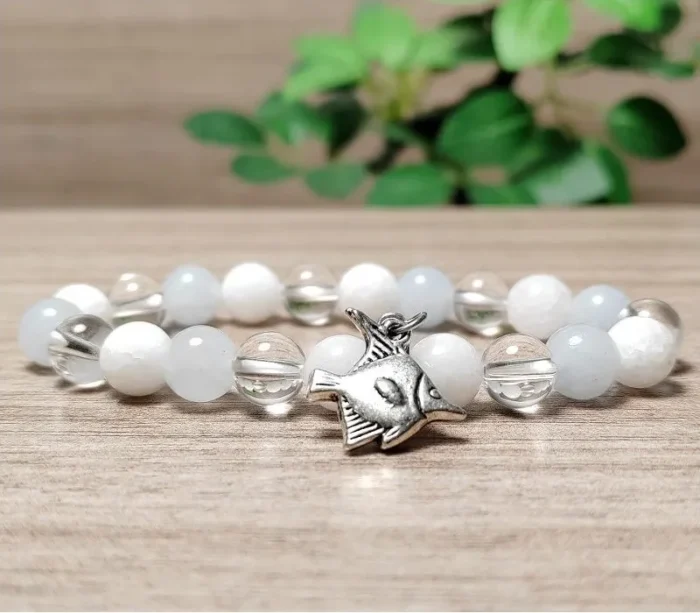 Akvamarin, hegyikristály, tejkvarc karkötő