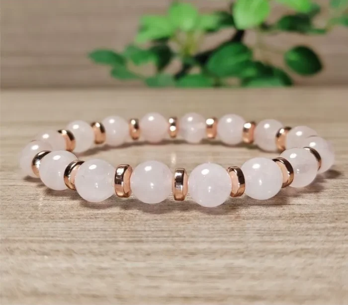 Rózsakvarc, hematit ásvány karkötő