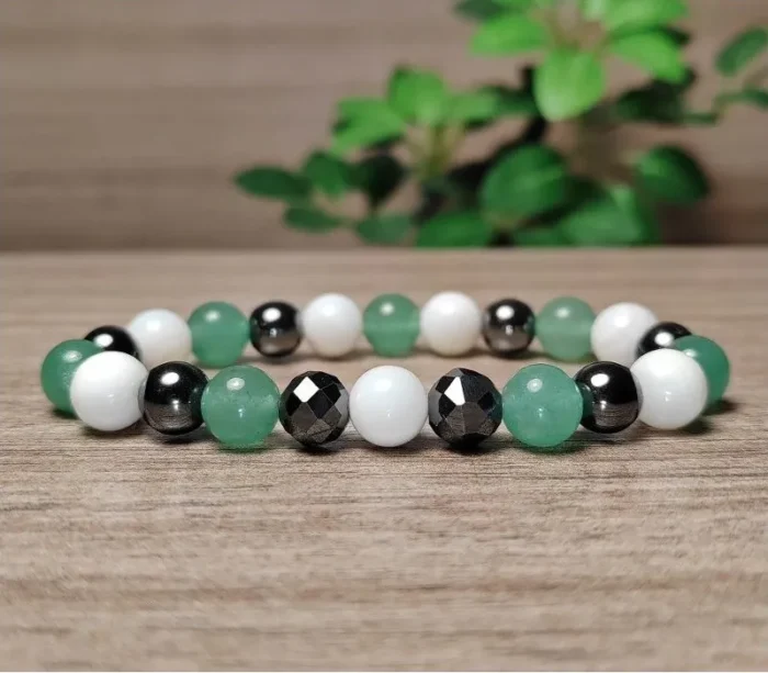 Aventurin, gyöngyház, hematit ásvány karkötő