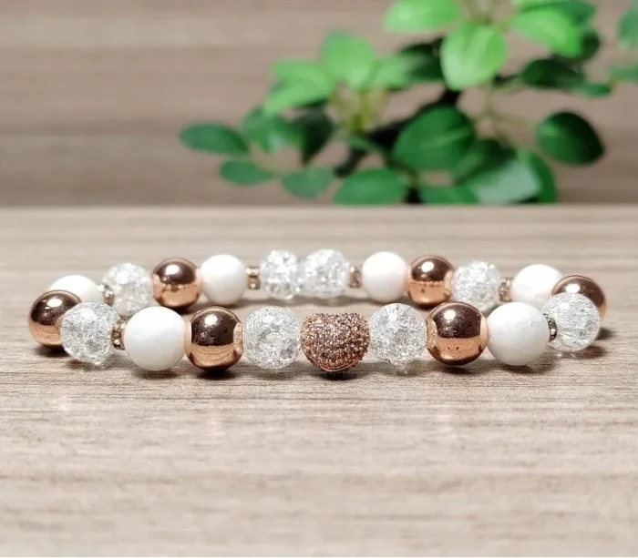 Hegyikristály, tejkvarc, hematit karkötő