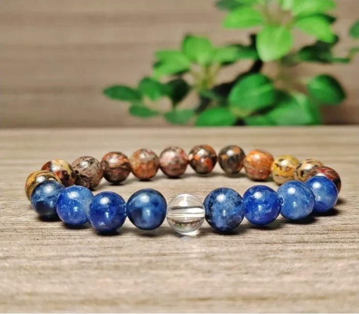 Jáspis, szodalit, hegyikristály ásvány karkötő