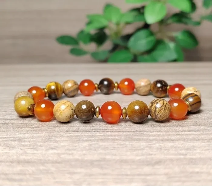 Karneol, tigrisszem, jáspis karkötő