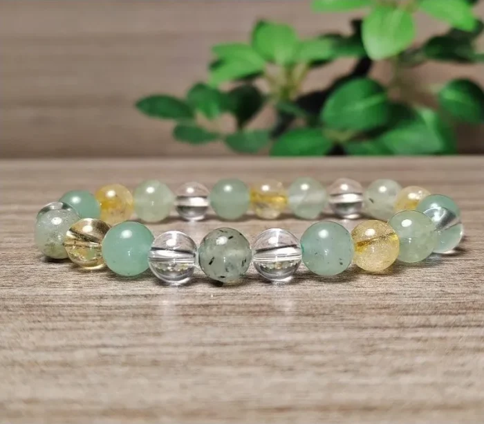 Prehnit, hegyikristály, aventurin ásvány karkötő