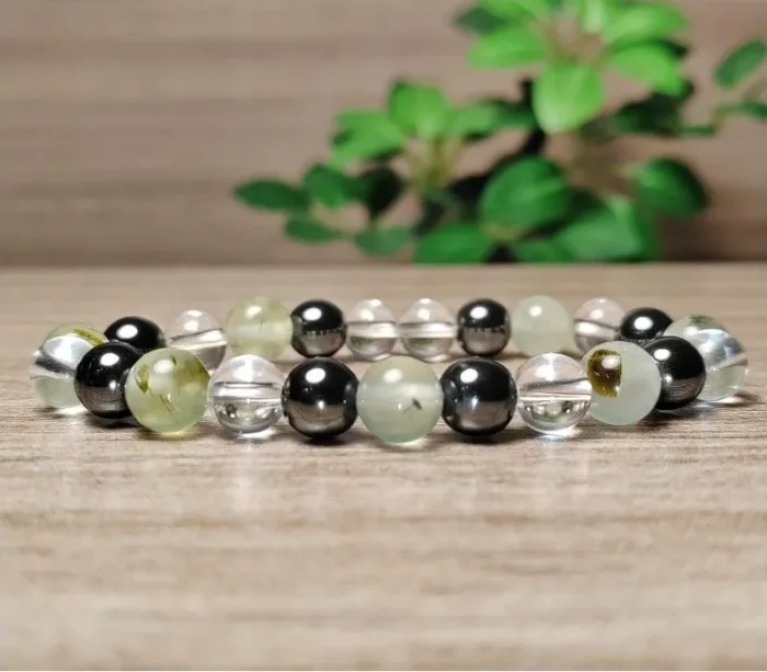 Prehnit, hegyikristály, hematit ásvány karkötő