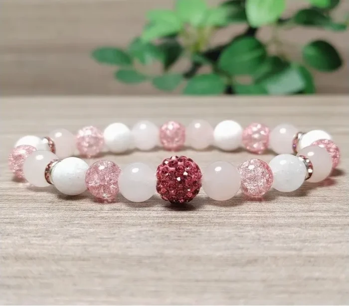 Rózsakvarc, tejkvarc ásvány karkötő