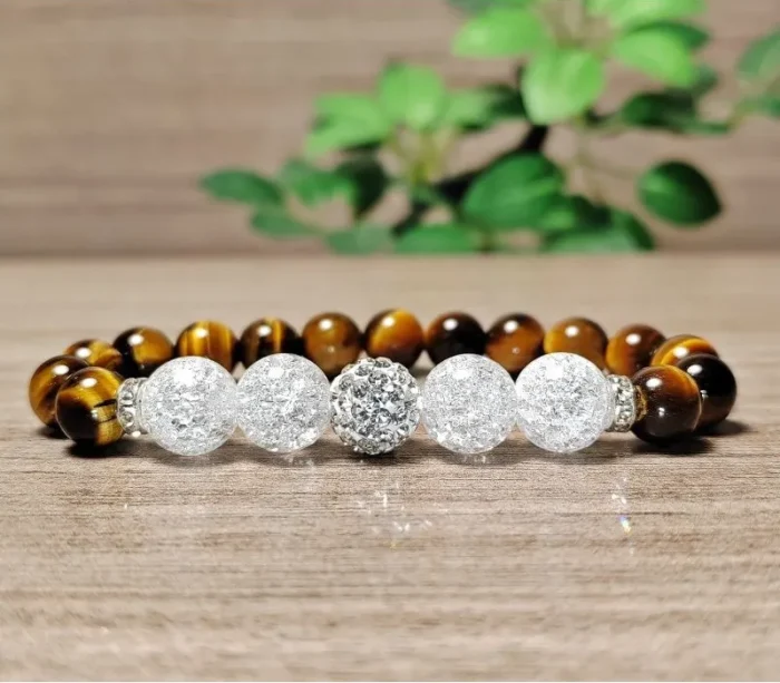 Hegyikristály, tigrisszem ásvány karkötő